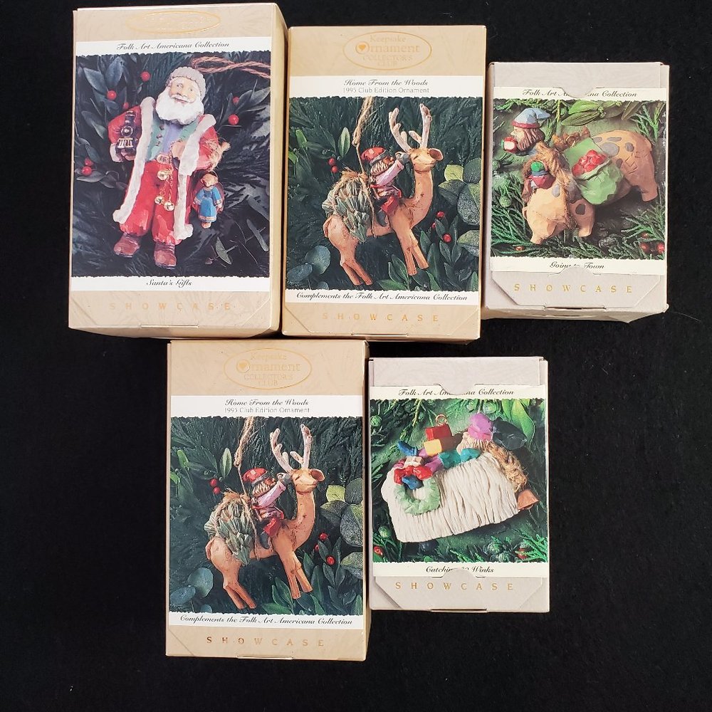 Hallmark Folk Art Americana Collection 5 Ornaments NIB